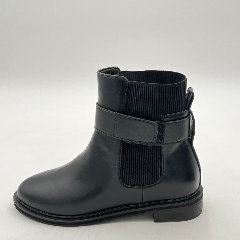 Black Women Fashion Block Low Heel Round Toe Ankle Boots Pull On Ladies Shoes